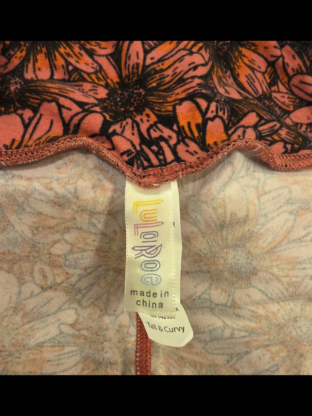 LuLaRoe Pink and Black Floral Leggings (Tall And Curvy) - Picture 3 of 4